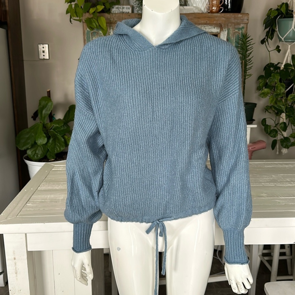 Streetwear Society Med cornflower blue hoodie ribbed balloon sleeve crop sweater